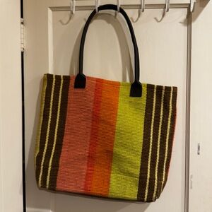 Striped Dash & Albert Hand Woven Tote Bag Beach Summer Double Handle XL